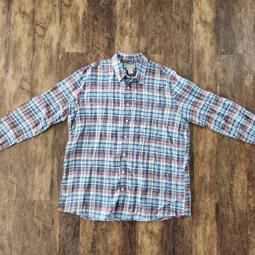 L.L. Bean Men's Multicolor Linen Shirt XXL Tall
